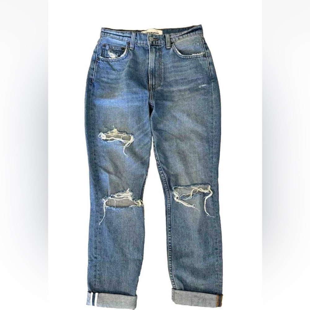 Reformation Jeans Julia High Rise Cigarette Size 24 Blue Distressed Cotton USA